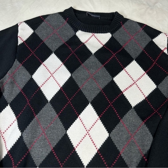 Brandy Melville Argyle Sweater Black Gray Red Academia Preppy One Size (Small) - Picture 5 of 10